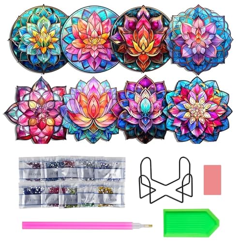 HO2NLE 8 STK Diamond Painting Untersetzer, Diamond Untersetzer Blumen mit Diamanten und Installationswerkzeuge, Geeignet für handwerkliche Aktivitäten für Erwachsene, Kinder von HO2NLE