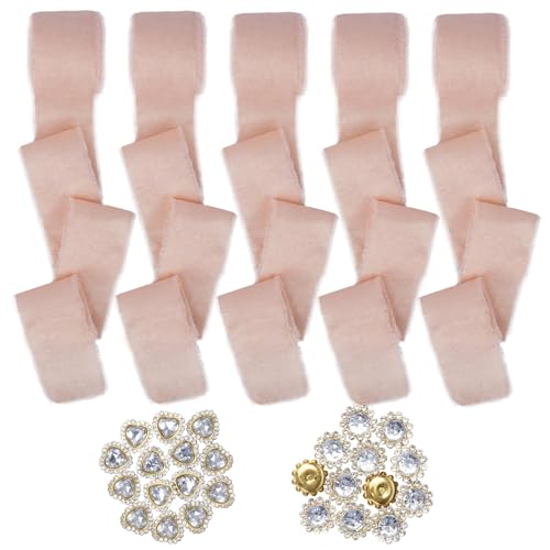 HO2NLE Rosa handgefertigtes Fransen-Seidenband aus Chiffon, ausgefranster Rand, Seidenband mit handgenähtem Diamant, 4 cm x 7 Yard, 5 Rollen für Hochzeitseinladungen, Bastelarbeiten, Geschenke, von HO2NLE