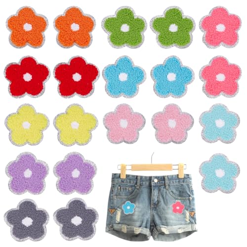 HOBBIESAY 10 Farbe 20 Stück Blumen Aufbügler Blumen Chenille Aufnäher Mit Goldenen Rändern Bunte Blumen Aufnäher Zum Aufnähen Dekorativer Reparatur Flicken Für Selbstgemachte Kleidung Jeans Hüte von HOBBIESAY