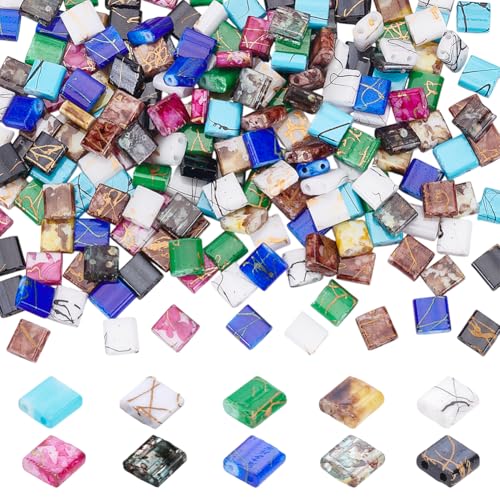 HOBBIESAY 10 Farbe 200 Stück Glas Tila Perlen 5mm Flache Quadratische Perlen 2 Löcher Glasperlen Undurchsichtige Würfelperle Lose Abstandshalter Bastelperlen Für DIY Armbänder Ohrringe Halsketten von HOBBIESAY