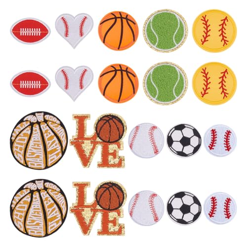 HOBBIESAY 10 Stil Sport Applikationen 20 Stück Fußball Baseball Basketball Tennis Rugby Aufnäher Zum Aufbügeln Gestickte Applikation Für Kleidung Rucksack DIY Dekorationen von HOBBIESAY