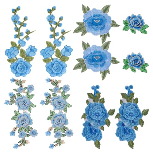 HOBBIESAY 10 Stück Bestickte Aufnäher Mit Blauen Rosen Blumenmuster Zum Aufnähen Stickerei Blumen Reparatur Applikationen Für DIY Kleidung Hemden Jeans Hüte Blusen Hosen Röcke von HOBBIESAY