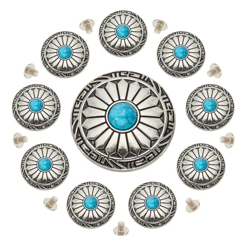 HOBBIESAY 10 Stück Conchos Knöpfe Große Knöpfe Mit Schraubverschluss Gänseblümchen Schnalle Flach Rund Vintage Western Stil Ersatzschnalle Für Geldbörse Tasche Lederhandwerk Zubehör 30x10mm von HOBBIESAY