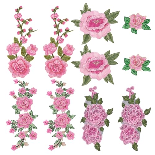 HOBBIESAY 10 Stück Rosa Rosen Stickerei Flicken Blumen Aufnäher Stickerei Blumen Reparatur Applikationen Für DIY Kleidung Hemden Jeans Hüte Blusen Hosen Röcke von HOBBIESAY