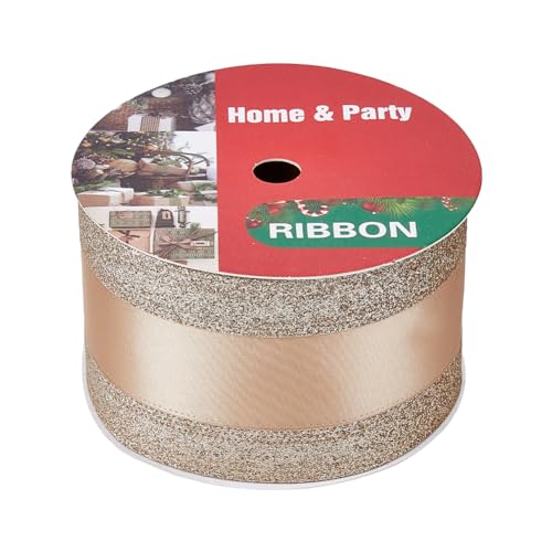 HOBBIESAY 10 Yard 65mm Champagnergold Drahtgebundenes Satinband Glitzerndesmetallisches Stoffdrahtband Glitzerndes Breites Dekoratives Band Für Valentinstag Weihnachten Hochzeit von HOBBIESAY