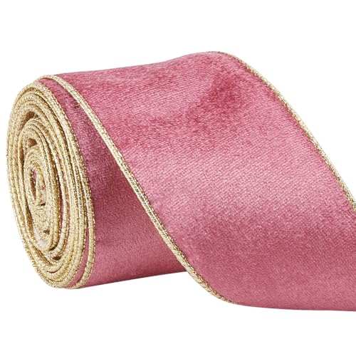 HOBBIESAY 10 Yards(9m) Langes Einseitiges Samtband 63mm Altrosa Samtband Für Zuhause Und Feste Dekoration Hochzeiten DIY Bastelkränze von HOBBIESAY