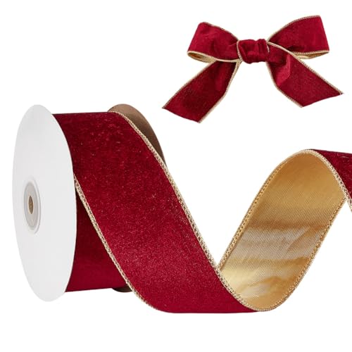 HOBBIESAY 10 Yerds Rotes Polyester Samtband Mit Draht 50mm Breit Weihnachtliches Pannesamt Stoffband Für Heim Und Festdekoration Hochzeit DIY Halloween Geschenkeherstellung von HOBBIESAY