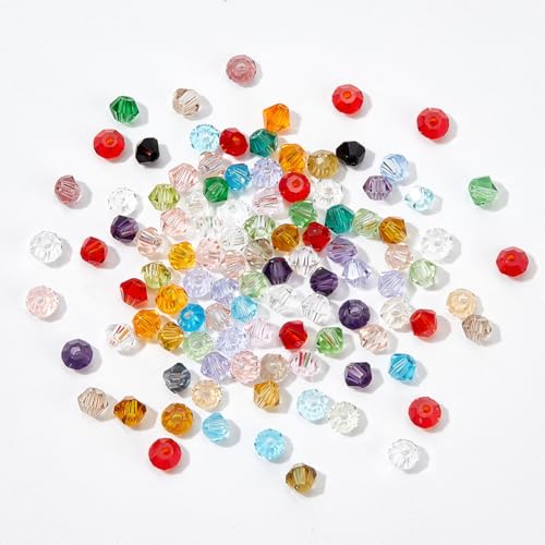 HOBBIESAY 100 Stück 3mm 16 facettierte Doppelkegel Glasperlen Zufällige Farbe Imitierte Österreichische Kristallperlen Klasse Raumperlen Bastelperlen Für DIY Charms Armbänder Schmuckherstellung von HOBBIESAY