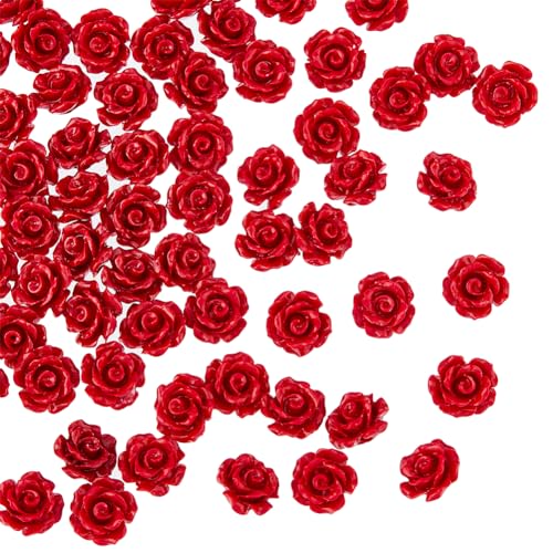 HOBBIESAY 100 Stück 8mm Rote Kamelien Abstandsperlen Glatte Synthetische Koralle DIY Bastelperlen Lebendige Blumen Lose Perlen In Der Mitte Gebohrte Abstandsperlen Projekte Für DIY Bastelarbeiten von HOBBIESAY