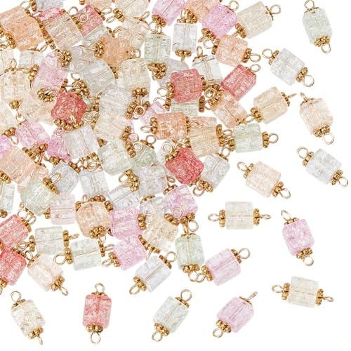 HOBBIESAY 100 Stück Crackle Glass Connectors Charms Mixed Colors Links Connectors Cube Square Double Holes Spacer Beads for Bracelet Earring Necklaces DIY Crafting Loch 1.52 mm von HOBBIESAY