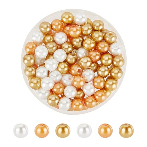 HOBBIESAY 100 Stück Glasperlen 8mm Runde gemischte Handwerk Perlen Satin Luster Pearl Perlen Tiny Filler Spacer Perlen für Schmuck Basteln Nähen Herstellung Loch: 1mm von HOBBIESAY