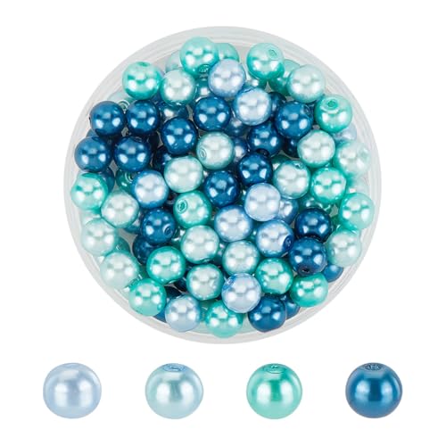 HOBBIESAY 100 Stück Glasperlen 8mm Satin Luster Pearl Perlen Runde gemischte Handwerk Perlen Tiny Filler Spacer Perlen für Schmuck Basteln Nähen Herstellung Loch: 1mm von HOBBIESAY