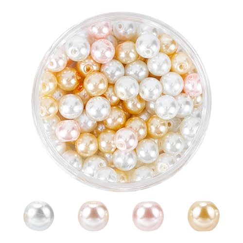 HOBBIESAY 100 Stück Glasperlen 8mm Satin Luster Pearl Perlen Runde gemischte Handwerk Perlen Tiny Filler Spacer Perlen für Schmuck Basteln Nähen Herstellung Loch: 1mm von HOBBIESAY