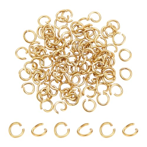 HOBBIESAY 100 Stück Goldene Biegeringe 2.3mm Offener Biegering Aus Edelstahl 18 Karat Vergoldete Biegeringe Ungelötete Ringverbinder Kleiner Spaltring Schmuckherstellungszubehör von HOBBIESAY