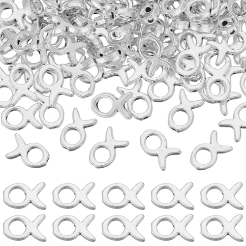 HOBBIESAY 100 Stück Jesusfisch Perlen 13.5mm Antik Silber Lose Fischperlen Tibetisches Metall Hohle Ozeantierperlen Kleine Abstandsperlen Für DIY Armbänder Ohrringe Halsketten Schmuckherstellung von HOBBIESAY