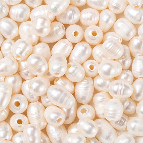 HOBBIESAY 100 Stück Perlen Mit Großen Löchern, 7-10 mm, Natürliche Süßwasser-Zuchtperlen, Lose Perlen, Natürliche Ovale Perlen Für Lederbänder, Schmuckherstellung, DIY-Handwerk, Bohrung: 1.8 mm von HOBBIESAY