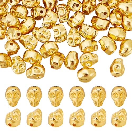 HOBBIESAY 100Pcs Goldene Schädel Perlen 5.5mm Halloween Schädel Perlen Skelett Spacer Perlen Halskette Perle für Armbänder Halsketten Herstellung Loch: 1mm von HOBBIESAY