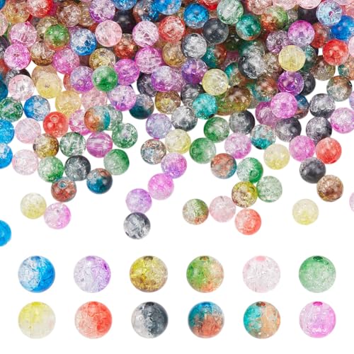 HOBBIESAY 12 Farbe 360 Stück Acryl Crackle Perlen 8mm Transparent Runde Abstandsperlen Kristall Kleine Glatte Perlen Für Die Herstellung von DIY Armbändern Und Schmuck Bohrung:1.8mm von HOBBIESAY