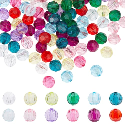 HOBBIESAY 12 Farbe 360 Stück Runde Acrylperlen 10mm Facettierte Kristallperlen Bunte Lose Abstandshalter Bastelperlen Für Die Herstellung von DIY Armbändern Und Schmuck Bohrung:1.8mm von HOBBIESAY