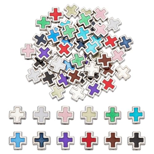 HOBBIESAY 12 Farbe 72 Stück Kreuz Abstandsperlen 8mm Metall Kruzifix Kreuz Heilige Perlen Kleine Bastelperlen Lose Perlen Verbindungsperlen Für DIY Rosenkranz Armband Halskette Schmuckherstellung von HOBBIESAY