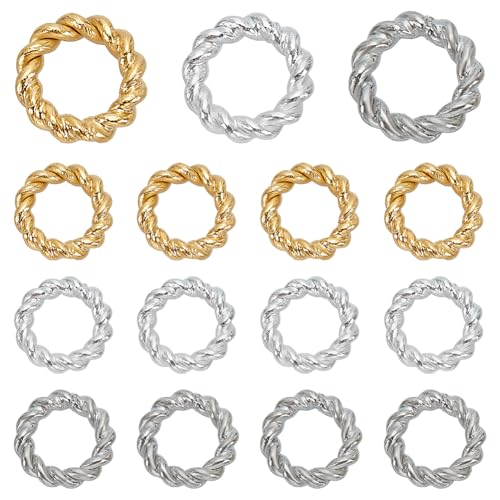 HOBBIESAY 15 Stück 24K Gold Biegeringe 6mm Silber Messing Gedrehte Biegeringe Geschlossene Biegeringe Kettenhemdringe Schmuck O Ringe Verbinder Runde Ringe Zur Schmuckherstellung von HOBBIESAY