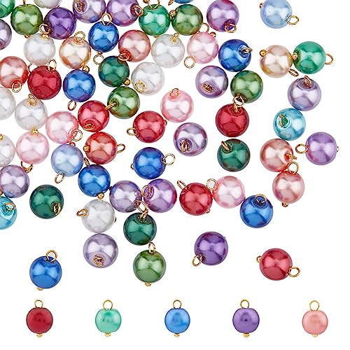 HOBBIESAY 150 Stück 5 Farben Runde Pearlized Glasperle Verbindung Dekoration Perlen-Verbinder Armband Zubehör für Frauen Ohrring Halskette Schmuck Machen von HOBBIESAY