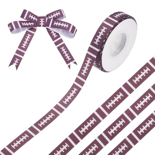 HOBBIESAY 18.2m Bedrucktes Ripsband Aus Polyester Rugbyband Satinbandmit Sportball Aufdruck 16mm Verpackungs Und Bastelbänder Für Sportteams Partyschleifen Kränze Dekoration von HOBBIESAY