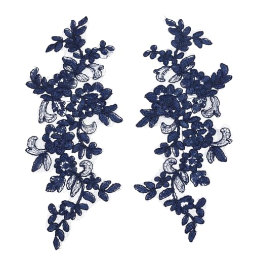 HOBBIESAY 2 Paar Blumen Stickerei Spitze Applikation Marine Blau Polyester Floral Patch Nähen Handwerk Dekoration Applikationen Reparatur Flicken für Hochzeitskleid Kleid Mieder Kostüm Kleidung von HOBBIESAY