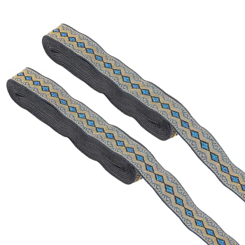 HOBBIESAY 2 Rolle 14m Jacquardband 20mm Breit Vintage Stickereiband Borte Im Dodger Blau Ethno Stil Bänder Zum Nähen von Vorhanghaltern Weihnachtskranz Geschenk Kleidungsdekoration von HOBBIESAY