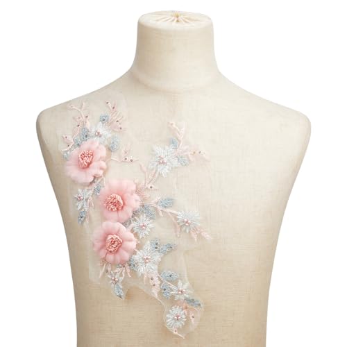 HOBBIESAY 2 Stück 3D Blumen Applikationen In Rosa Florale Stickerei Spitzen Applikationen Zum Aufnähen Blumenperlen Patches Dekorativer Reparaturflicken Für Hochzeitskleid Kleid Mieder Kostüm von HOBBIESAY