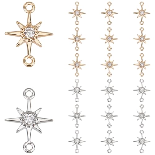 HOBBIESAY 20 Stück 2 Messing Stern Verbindungsstück Charms Mit Klarem Zirkonia Winzigen Gold Silber Verbindungsstücken Verbindungsstücken Mit Doppelloch Anhänger Charm Verbindungsperlen Echt Vergoldet von HOBBIESAY