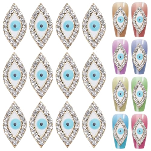 HOBBIESAY 20 Stück Augen Nagel Charms 3D Nagel Charms Teufelsauge Nagel Charms Legierung Nagelkunst Strass Dekoration Glänzendes Auge Nagelkunst Golden Für Nagelkunstzubehör Maniküre Basteln DIY von HOBBIESAY