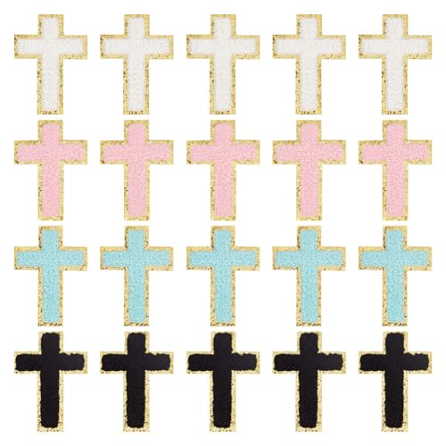 HOBBIESAY 20 Stück Kreuz Patches In 4 Farben Zum Aufbügeln Chenille Kreuz Patch Zum Aufnähen Dekorativer Reparatur Patch Applikation Für Kleidung Hüte Rucksäcke DIY Bastel Dekorationen von HOBBIESAY