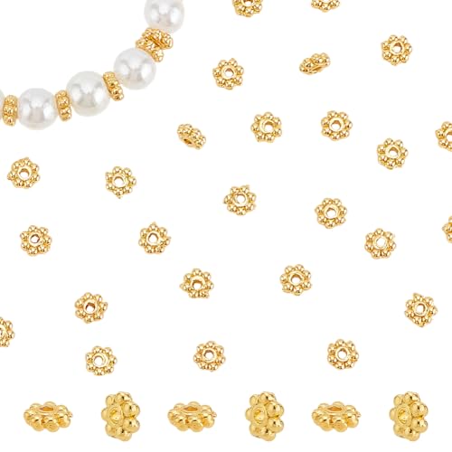 HOBBIESAY 200 Stück Goldene Gänseblümchen Abstandsperlen 4.5mm Blumen Abstandsperlen Im Tibetischen Stil Metalllegierung Blumen Abstandshalter Bastelblumen Lose Perlen Zur Schmuckherstellung von HOBBIESAY