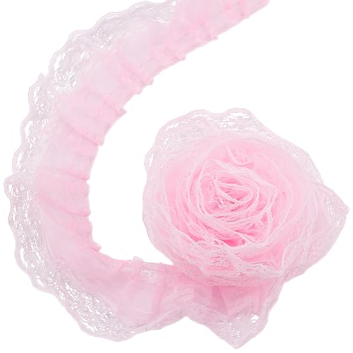 HOBBIESAY 20m 2 Lagige Rüschen Spitzenborte 4.5cm Breit Rosa Plissiertes Stoffband Chiffon Einfassung Besätze Zum Nähen Basteln Hochzeit Brautkleid Party Dekoration Kleidungsverzierung von HOBBIESAY