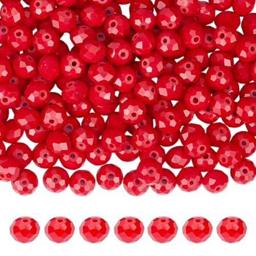 HOBBIESAY 210 Stück Briolette Glasperlen 10mm Rot Facettierte Kristallperlen Rondelle Lose Abstandsperlen Kleine Bastelperlen Für Die Herstellung von DIY Armbändern Ohrringen Und Halsketten von HOBBIESAY