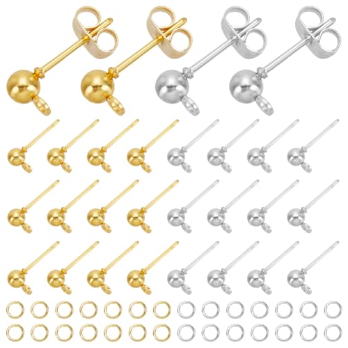 HOBBIESAY 24 Stück 2 Farben Kugelohrstecker Mit Öse Ohrstecker Gold Silber Ohrringbeschläge Ohrstecker Und Verschlüsse Für Frauen DIY Baumelnde Ohrringe Schmuckherstellung von HOBBIESAY