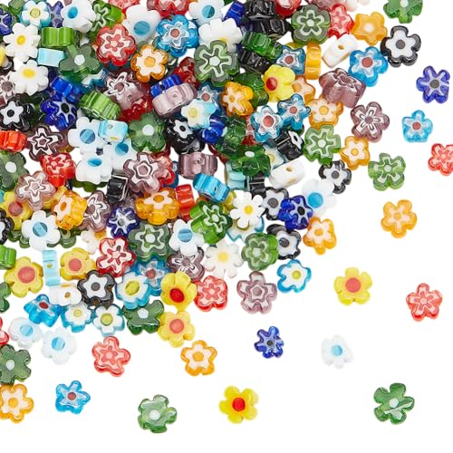 HOBBIESAY 240 Stück 12 Farben Blumenglasperlen 4 7.2mm Handgefertigte Millefiori Lampworkperlen Bunte Blumen Lose Perlen Blumenglasierte Perlen Zur Schmuckherstellung Loch:1mm von HOBBIESAY