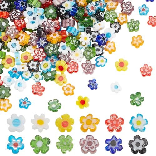 HOBBIESAY 240 Stück 12 Farben Blumenglasperlen 4 7.2mm Handgefertigte Millefiori Lampworkperlen Bunte Blumen Lose Perlen Blumenglasierte Perlen Zur Schmuckherstellung Loch:1mm von HOBBIESAY