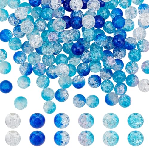 HOBBIESAY 240 Stück Glas Crackle Perlen 6 Farben Runde Perlen 8mm Kristallperlen Abstandsperlen Lose Perlen Blau Für DIY Armbänder Halsketten Ohrringe Loch: 1.3-1.6mm von HOBBIESAY