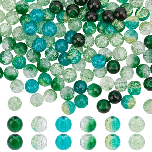 HOBBIESAY 240 Stück Glas Crackle Perlen 6 Farben Runde Perlen 8mm Kristallperlen Abstandsperlen Lose Perlen Grüntöne Für DIY Armbänder Halsketten Ohrringe Loch: 1.3-1.6mm von HOBBIESAY