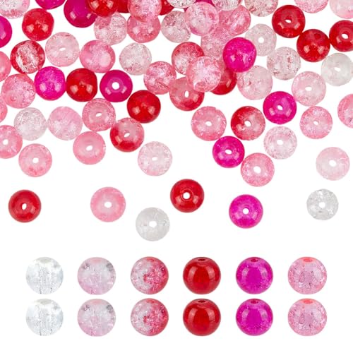 HOBBIESAY 240 Stück Glas Crackle Perlen 6 Farben Runde Perlen 8mm Kristallperlen Abstandsperlen Lose Perlen Rosa Für DIY Armbänder Halsketten Ohrringe Loch: 1.3-1.6mm von HOBBIESAY