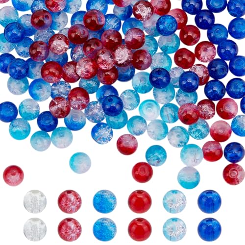 HOBBIESAY 240 Stück Glas Crackle Perlen 6 Farben Runde Perlen 8mm Kristallperlen Abstandsperlen Lose Perlen Rot Und Blau Für DIY Armbänder Halsketten Ohrringe Loch: 1.3-1.6mm von HOBBIESAY