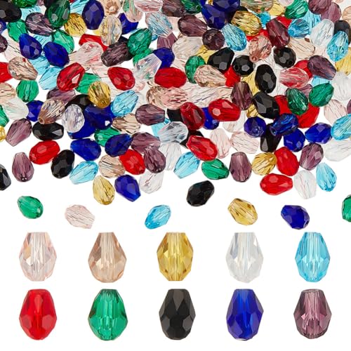 HOBBIESAY 250 Stück 10 Farben Glasperlen In Tropfenform 8x6mm Facettierte Wassertropfen Kristallperlen Bunte Abstandshalter Lose Perlen Für DIY Armbänder Ohrringe Schmuckherstellung Bohrung:1mm von HOBBIESAY