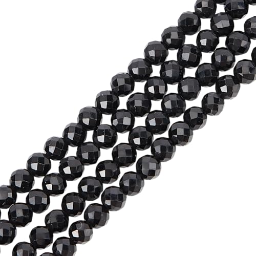 HOBBIESAY 250 Stück 2 Stränge Schwarze Facettierte Turmalinperlen 3mm Natürliche Edelsteinperlen Runde Lose Perlen Abstandsperlen Für Halsketten Armbänder Schmuckherstellung Loch:0.7mm von HOBBIESAY