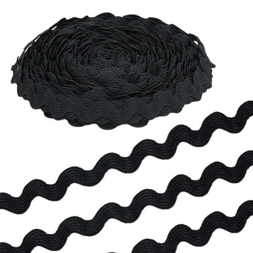 HOBBIESAY 28 Yards/25.6m Gewellte Fransenbesatz Zackenlitzen Spitzenband Schwarzer Verpackungsstoff Zum Nähen von Kleidung Kleidern Verpacken Zuhause Hochzeit Party DIY Dekoration von HOBBIESAY