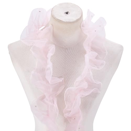 HOBBIESAY 2m Organza Spitzenband Mit Perlenbesatz 16cm Breit Rosa Plissiertes Stoffband Chiffon Einfassung Besätze Zum Nähen Basteln Verzierung Für Hochzeiten Brautkleider Und Kleidung von HOBBIESAY