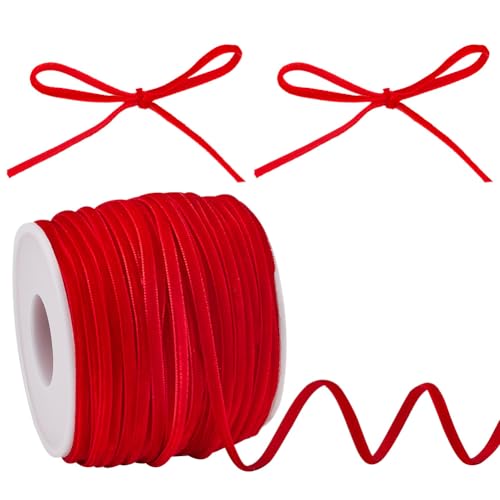 HOBBIESAY 3.2mm Dünnes Samtband 45.72m Vintage Rot Band Für Eine Seite Samtband Spule Stoffbesatz Für Hochzeitseinladungen Weihnachtsbaum Basteln Heimparty Dekoration von HOBBIESAY