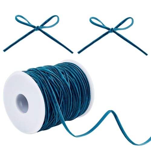 HOBBIESAY 3.2mm Dünnes Samtband 50 Yards/45m Blaugrünes Band Einseitiges Samtband Spule Stoffbesatz Zum Verpacken von Geschenken Samtschleifen Basteln Hochzeit Heimdekoration von HOBBIESAY