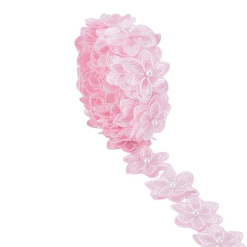 HOBBIESAY 3.66m Organza Spitzenband Mit Perlenbesatz 4.25cm Breit Rosa Organza Blumenbesatz 3D Bestickter Applikationsstoff Zum Nähen Basteln Verzierung Für Hochzeiten Brautkleider Und Kleidung von HOBBIESAY